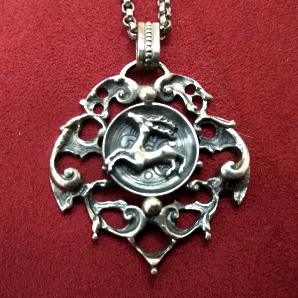Antique Unisex BAS Silver Signed Gothic German Stag Necklace